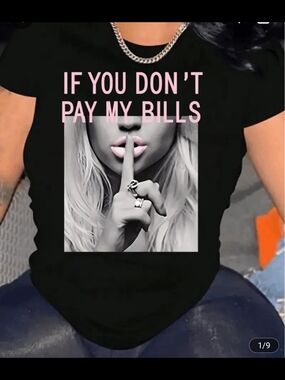 Black Graphic Tee with Pink Lettering - Shh Photo Print